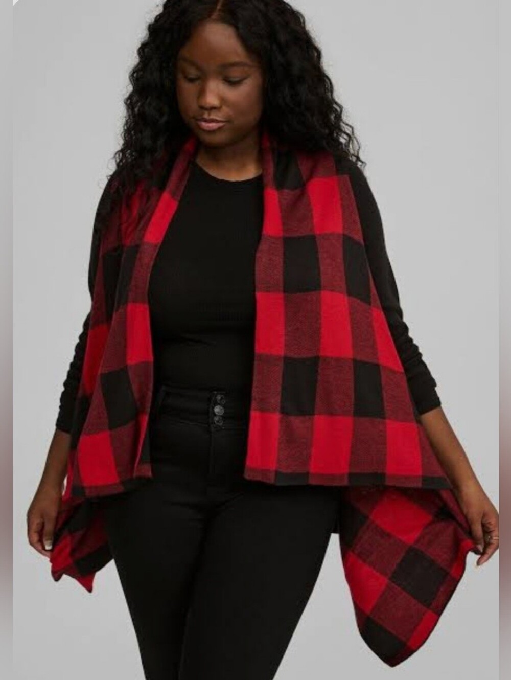 TORRID Buffalo Plaid Drape Front Cardigan